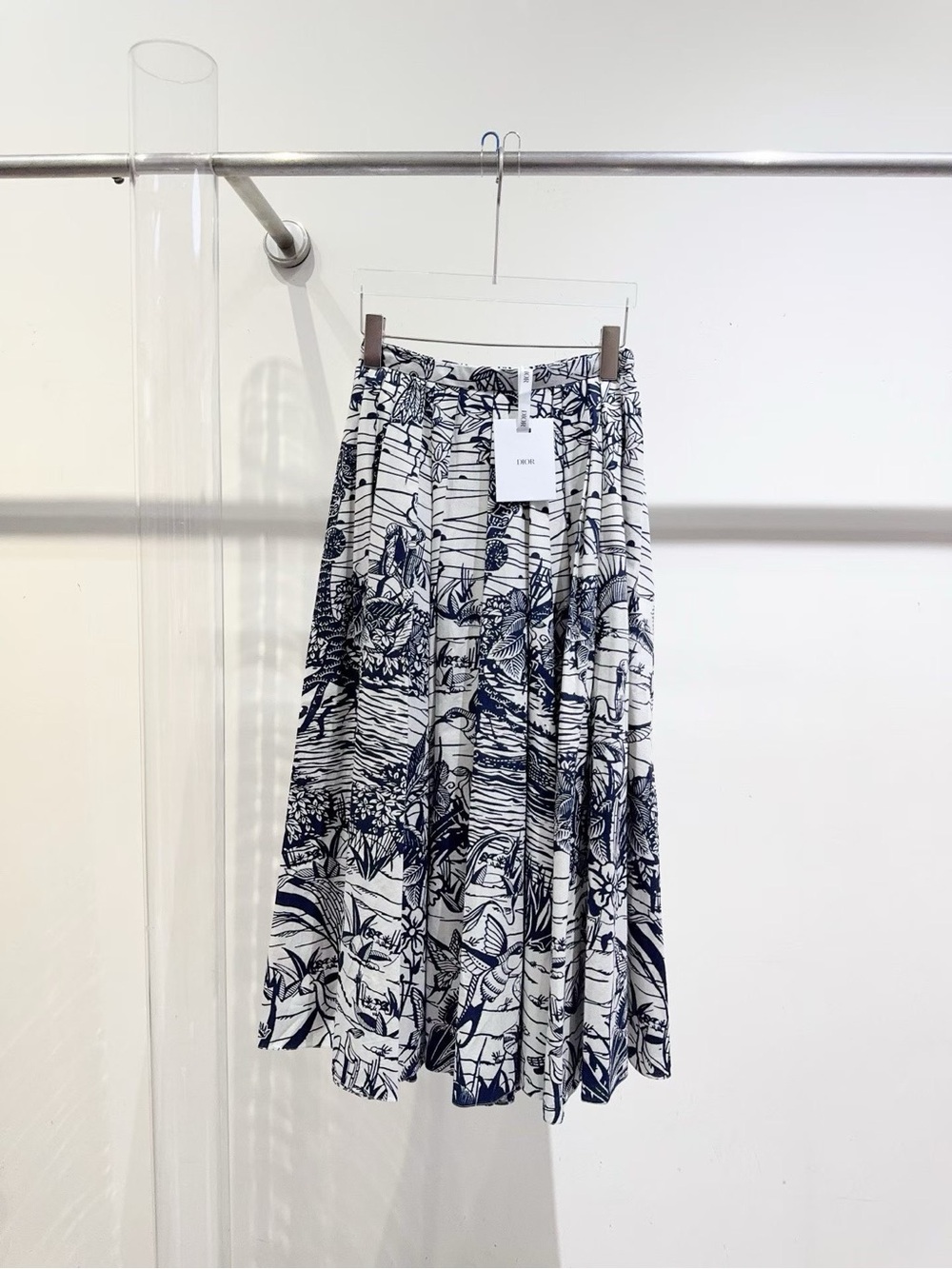 Dior Navy and White Botanical-Stripe Midi Skirt Dress